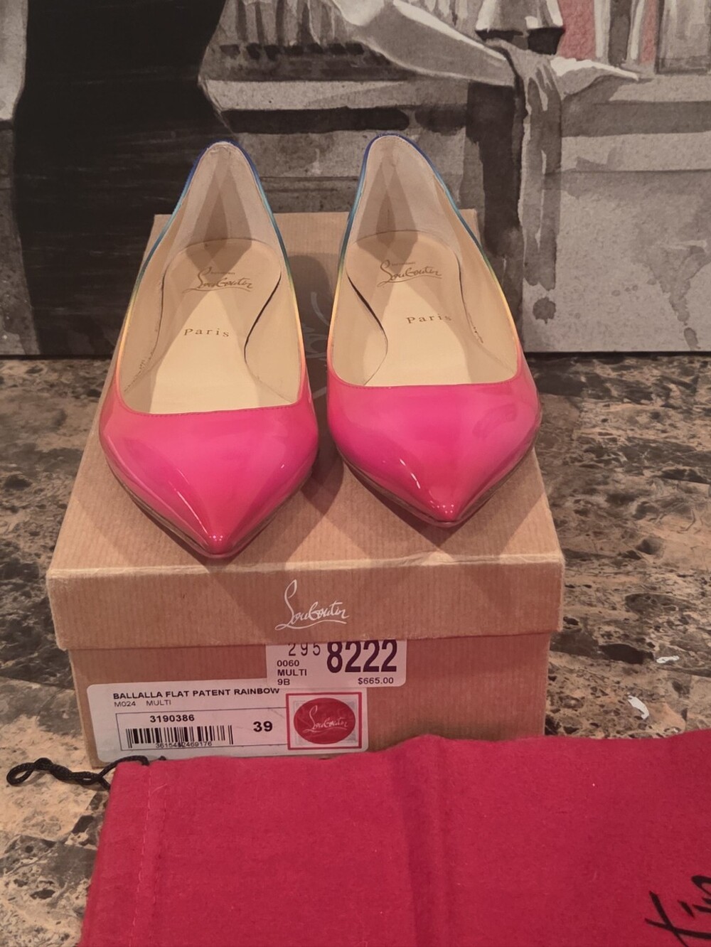 NWT!! Christian Louboutin Ballalla Ombre Rainbow Patent Flats Womens Sz 39 (9)